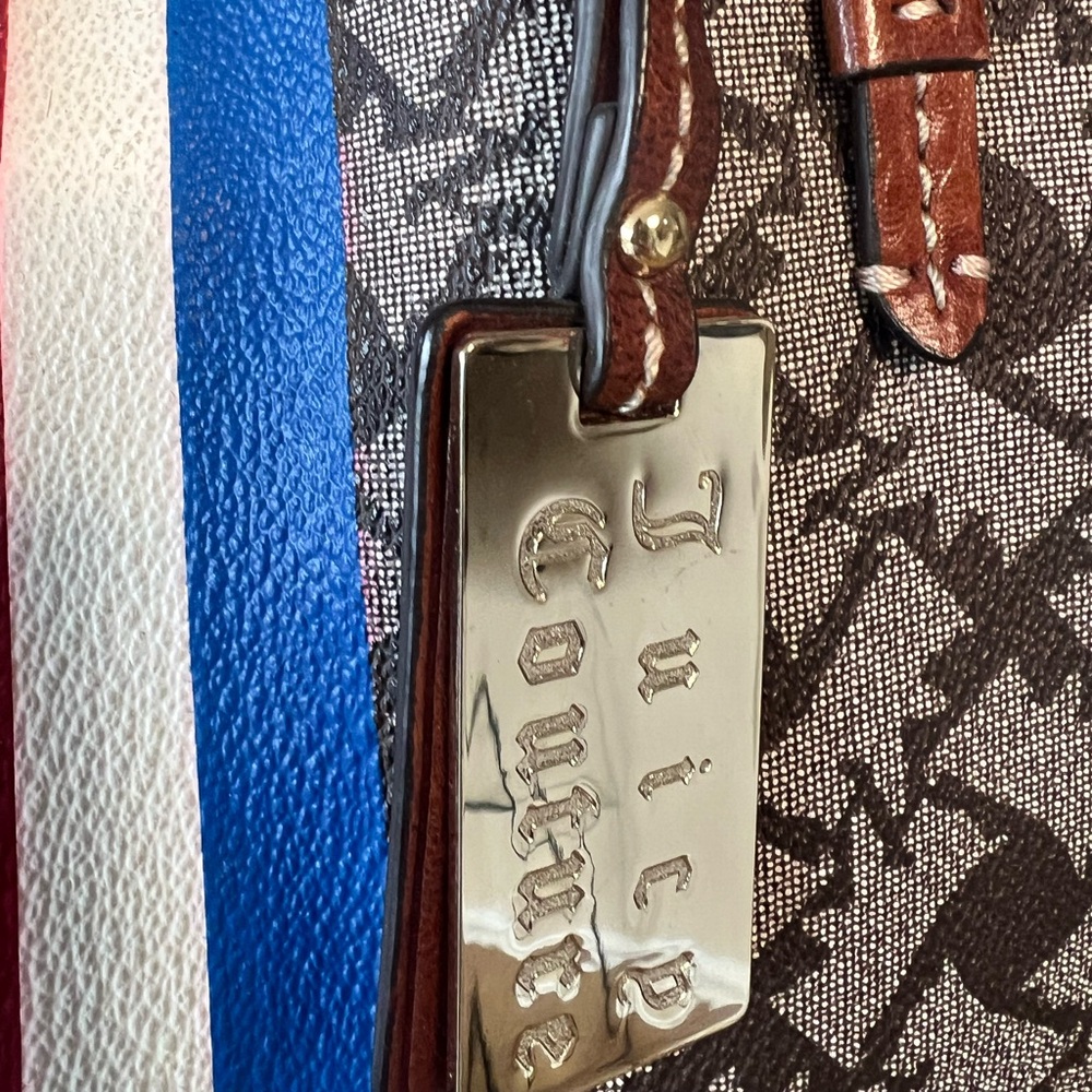 Juicy Couture Brown Monogram Stripe Tote - 17in x 14in x 6in - Picture 5 of 12